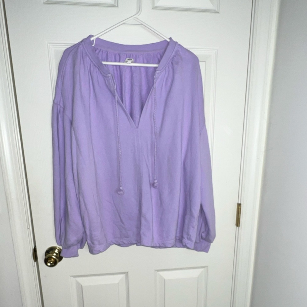 Aerie Real Purple French Terry V-Neck Tassel Sweatshirt Small Lavender Boho